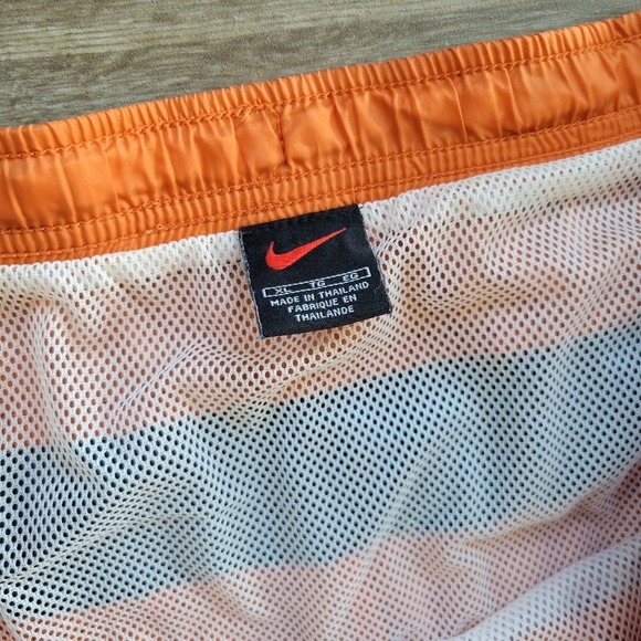 Vintage 90s Nike Trunks with Liner Orange and Blue Spellout Mens Athletic Shorts - Picture 4 of 4
